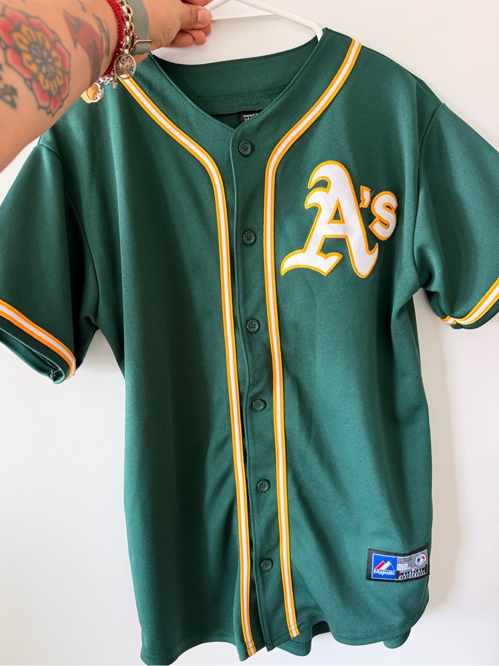 Majestic Oakland A's Green and Yellow Kids Baseball Jersey
